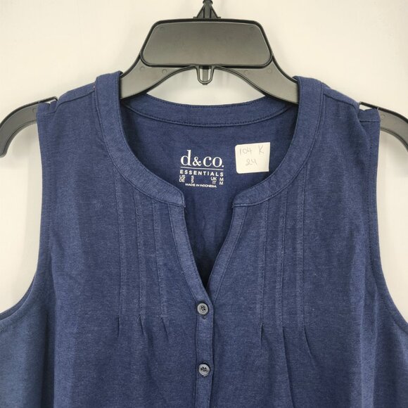 D & Co. Essentials Womens Sleeveless Pintuck Henley Tank Top Navy Small NWOT - Picture 2 of 3